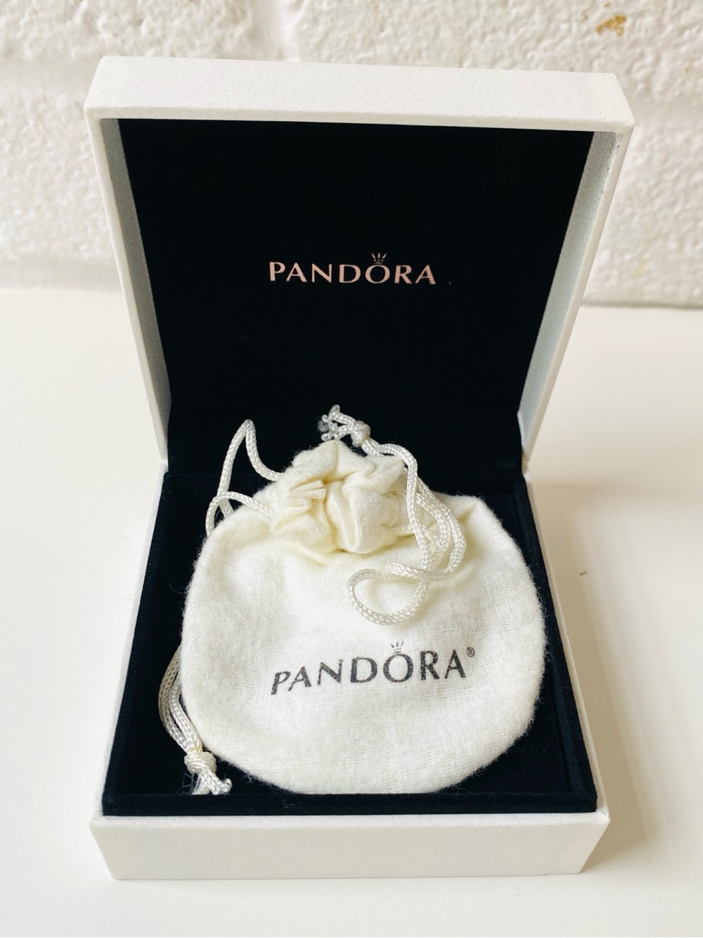 Empty Pandora Cream Jewelry Drawstring Pouch with Gift Box